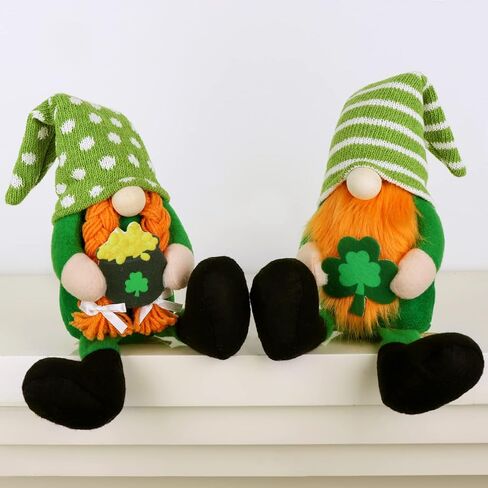 هدايا الأرنب جوقة سانت باتريك يوم التماثيل، 2 قطعة مصنوعة يدويًا من القطيفة السويدية جنوم إسكندنافي مع وعاء شامروك محظوظ من العملات الذهبية في مزرعة عيد القديس باتريك ديكورات لديكور طاولة المنزل in Kuwait