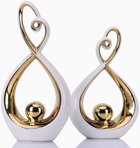 DOVDOV White and Silver Ceramic Abstract Statues Set of 2, Modern Art Deco Accents, Unique Home Decor, Coffee Table Decor, Shelf Decor, Room Decor, Coffee Table Decor Aesthetics. in Saudi Arabia