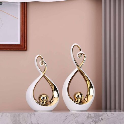 DOVDOV White and Silver Ceramic Abstract Statues Set of 2, Modern Art Deco Accents, Unique Home Decor, Coffee Table Decor, Shelf Decor, Room Decor, Coffee Table Decor Aesthetics. in Saudi Arabia