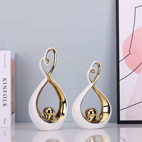 DOVDOV White and Silver Ceramic Abstract Statues Set of 2, Modern Art Deco Accents, Unique Home Decor, Coffee Table Decor, Shelf Decor, Room Decor, Coffee Table Decor Aesthetics. in Saudi Arabia