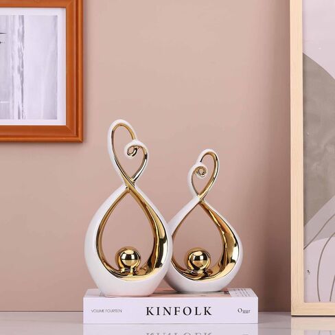 DOVDOV White and Silver Ceramic Abstract Statues Set of 2, Modern Art Deco Accents, Unique Home Decor, Coffee Table Decor, Shelf Decor, Room Decor, Coffee Table Decor Aesthetics. in Saudi Arabia