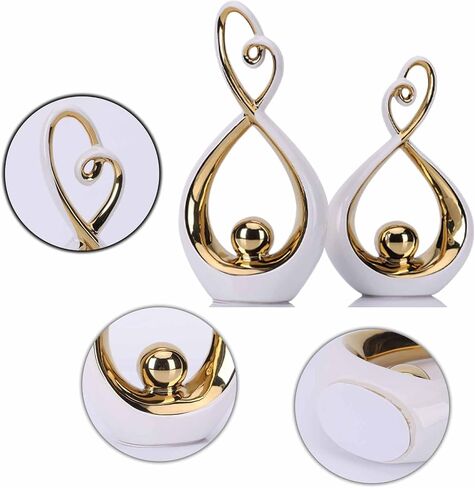 DOVDOV White and Silver Ceramic Abstract Statues Set of 2, Modern Art Deco Accents, Unique Home Decor, Coffee Table Decor, Shelf Decor, Room Decor, Coffee Table Decor Aesthetics. in Saudi Arabia
