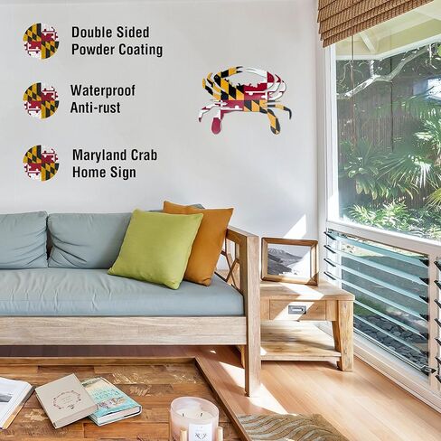 Maryland Flag Crab Décor, MD Crab Metal Wall Art, Novelty Maryland Gifts, Home Decoration for Indoor Outdoor (12 Inch) in Kuwait