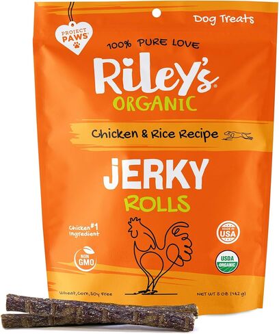 Riley's Organic Dog Jerky Treats - Chicken Jerky Dog Treats - Chicken & Rice Dog Training Treats - Organic - Soft Jerky Treats for Dogs - Easy Snap for Any Size Dog - 5 oz in Kuwait