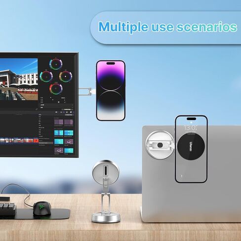 ULANZI TB13 حامل كاميرا متواصل لسطح المكتب، حامل هاتف Magsafe لكاميرا الويب لجهاز MacBook Air/Pro Notebooks OS Ventura متوافق مع Magsafe لسلسلة iPhone 14/13/12 in Kuwait