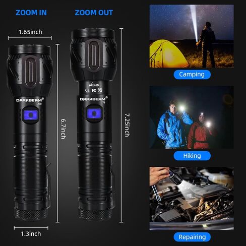 مصباح يدوي LED DARKBEAM قابل لإعادة الشحن USB - C 750000LM فائق السطوع، مع 5 أوضاع وإخراج طاقة متنقلة - تركيز قابل للتعديل، مقاوم للماء يدوم طويلاً - التخييم، الاستخدام في حالات الطوارئ، المشي لمسافات طويلة in Kuwait