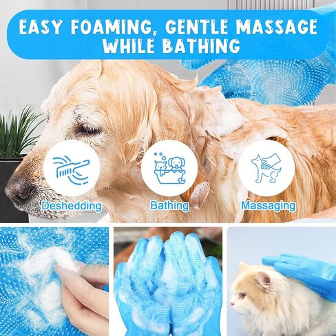 Pet Washing Gloves - Dog and Cat Shampoo Bathing Gloves, High Density Bristles Washing Brush, Heat Resistant Cleaning Gloves, Gentel Grooming and Massage Scrubber for Dogs, Cats, Horses, and Rabbits in Saudi Arabia