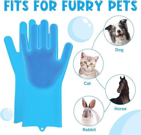 Pet Washing Gloves - Dog and Cat Shampoo Bathing Gloves, High Density Bristles Washing Brush, Heat Resistant Cleaning Gloves, Gentel Grooming and Massage Scrubber for Dogs, Cats, Horses, and Rabbits in Saudi Arabia