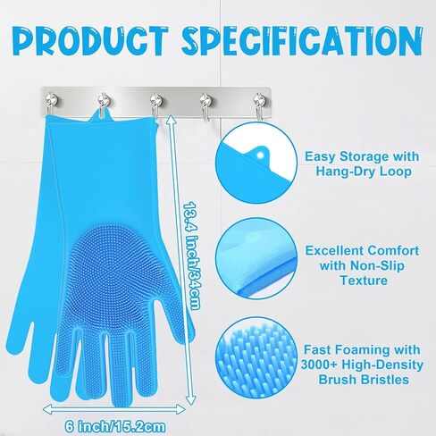 Pet Washing Gloves - Dog and Cat Shampoo Bathing Gloves, High Density Bristles Washing Brush, Heat Resistant Cleaning Gloves, Gentel Grooming and Massage Scrubber for Dogs, Cats, Horses, and Rabbits in Saudi Arabia