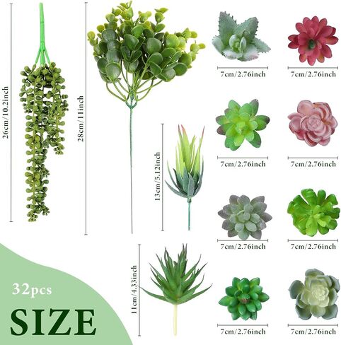 Therwen 32 Pcs Fake Succulents Plants Artificial Realistic Faux Succulents Fake Plant Artificial Plant Home Decor for Outdoor Indoor Garden Office in Saudi Arabia
