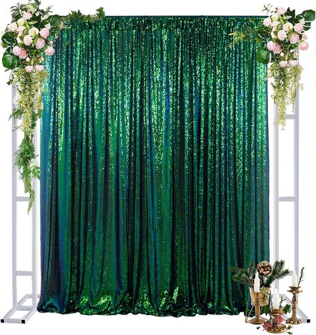 DUOBAO Sequin Backdrop Curtain 4FTx7FT Colorful Green Glitter Sequin Backdrop Wedding Ceremony Backdrop Sequin Shimmer Wall Background Baby Shower Background (4FTx7FT, Colorful Green) in Saudi Arabia