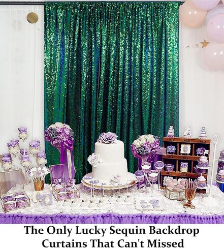 DUOBAO Sequin Backdrop Curtain 4FTx7FT Colorful Green Glitter Sequin Backdrop Wedding Ceremony Backdrop Sequin Shimmer Wall Background Baby Shower Background (4FTx7FT, Colorful Green) in Saudi Arabia