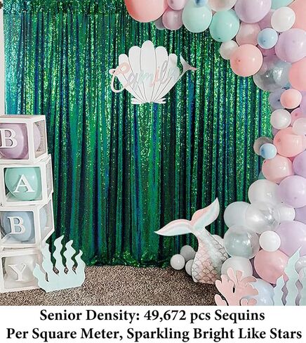 DUOBAO Sequin Backdrop Curtain 4FTx7FT Colorful Green Glitter Sequin Backdrop Wedding Ceremony Backdrop Sequin Shimmer Wall Background Baby Shower Background (4FTx7FT, Colorful Green) in Saudi Arabia