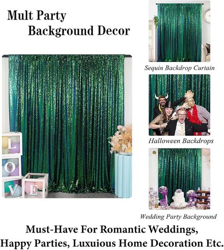 DUOBAO Sequin Backdrop Curtain 4FTx7FT Colorful Green Glitter Sequin Backdrop Wedding Ceremony Backdrop Sequin Shimmer Wall Background Baby Shower Background (4FTx7FT, Colorful Green) in Saudi Arabia