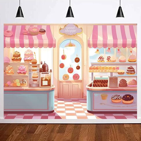 MAQTT Sweet Shoppe خلفية للفتيات حفلة عيد ميلاد الديكور الوردي الحلو Shoppe خلفية التصوير الفوتوغرافي لاستحمام الطفل لطيف كريم كعكة الصورة كشك استوديو كعكة ديكور الجدول 7X5ft in Kuwait