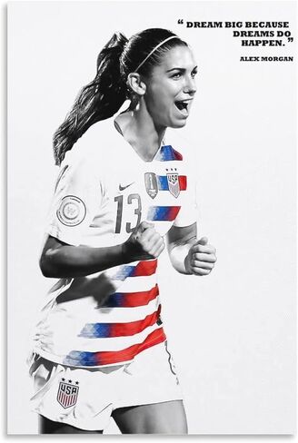 ملصق FANCHUANG Alex Morgan للفتيات في غرفة النوم، ملصقات ورقية لكرة القدم لديكور المنزل، ملصقات تحفيزية موقعة على طراز غير الإطار 12 × 18 بوصة (30 × 45 سم) in Kuwait