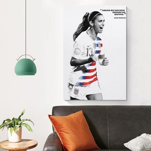 ملصق FANCHUANG Alex Morgan للفتيات في غرفة النوم، ملصقات ورقية لكرة القدم لديكور المنزل، ملصقات تحفيزية موقعة على طراز غير الإطار 12 × 18 بوصة (30 × 45 سم) in Kuwait