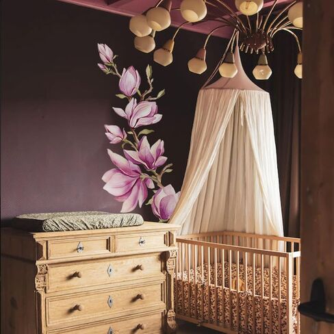 astrkiz Large Pink and White Magnolia Flower Wall Decals Peel and Stick, Self Adhesive Floral Wall Wallpaper Murals, Flowers Stickers Wall Art Decor for Girls Bedroom Playroom Nursery Kids Room in Kuwait