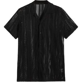 Floerns Men's Casual Button Down Pointelle Knit Short Sleeve Shirt Blouse Top