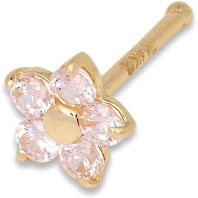 JewelryWeb Solid 14k Yellow Gold Cubic Zirconia 3mm Flower Nose stud (Five Color)