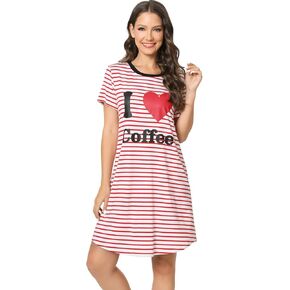 قميص نوم نسائي من LazyCozy تي شيرت مخطط بأكمام قصيرة مطبوع عليه قمصان نوم لطيفة ملابس نوم ناعمة in Kuwait