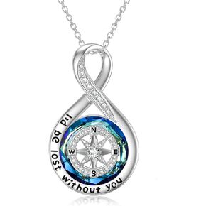 TOUPOP I'd be Lost without You Compass Necklace for Women Sterling Silver Infinity Compass Pendant with Crystal Jewelry Gifts for Wedding Birthday Graduation Christmas Valentines Mothers Day