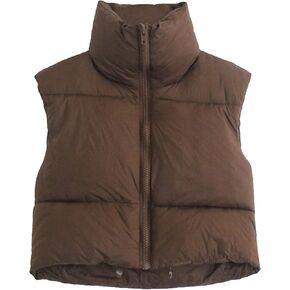 Women's Zip Up Cropped Quilted Puffer Vest Sleeveless Stand Collar Waistcoat Gilet Lightweight Winter Down Jacket Coat