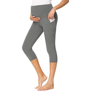 AMPOSH Women's Maternity Capri Yoga Pants High Waisted Naked Feeling Soft Workout Athletic Leggings with Pockets