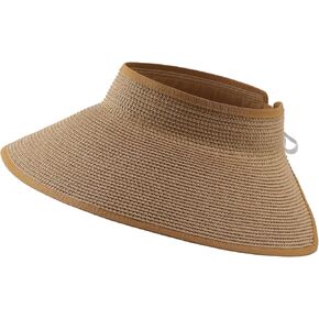 Home Prefer Women's Straw Sun Hat UPF50+ Wide Brim Beach Hat Roll Up Sun Visor in Kuwait