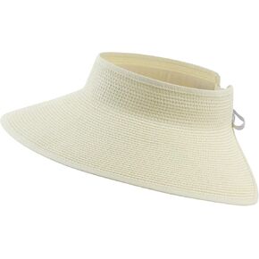 Home Prefer Women's Straw Sun Hat UPF50+ Wide Brim Beach Hat Roll Up Sun Visor