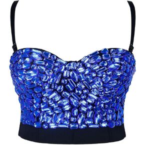 Charmian Women's Colorful Rhinestone Push Up Bra Clubwear Party Bustier Crop Top in Saudi Arabia