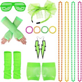 MAGIDOVE 80s Accessories for Women Costume Set Lace Headband Fishnet Gloves Necklace Bracelet for 80s Party Women Girls