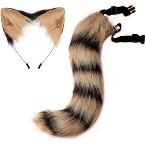 Cat Ears Headband Wolf Fox Tail Set Handmade Animal Cosplay Costume Faux Fur Headdress Party Accessories
