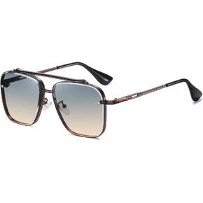 Dollger Square Aviator Sunglasses for Men and Women Fashion Metal Vintage Gradient Shades Sunglasses UV400 Protection