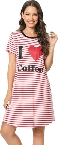 قميص نوم نسائي من LazyCozy تي شيرت مخطط بأكمام قصيرة مطبوع عليه قمصان نوم لطيفة ملابس نوم ناعمة in Kuwait