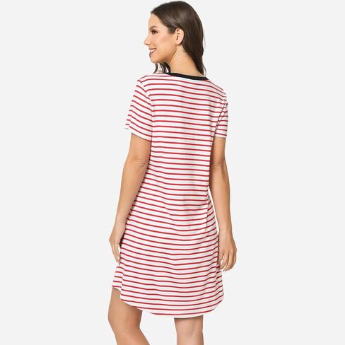 قميص نوم نسائي من LazyCozy تي شيرت مخطط بأكمام قصيرة مطبوع عليه قمصان نوم لطيفة ملابس نوم ناعمة in Kuwait