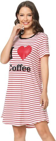 قميص نوم نسائي من LazyCozy تي شيرت مخطط بأكمام قصيرة مطبوع عليه قمصان نوم لطيفة ملابس نوم ناعمة in Kuwait