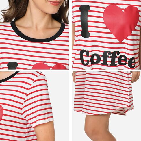 قميص نوم نسائي من LazyCozy تي شيرت مخطط بأكمام قصيرة مطبوع عليه قمصان نوم لطيفة ملابس نوم ناعمة in Kuwait