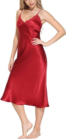 قميص نوم نسائي طويل من الحرير من OSCAR ROSSA قميص نوم حريري 100% كامل الانزلاق مع دانتيل ساحر in Kuwait