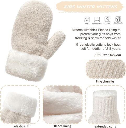 Toddler Hat Scarf And Glove Set Boy Girl Winter Pom Beanie Hat Neck Warmer Tube Mitten Gloves Ages 2-4 2t-4t 3-5 Fleece Lined in Kuwait