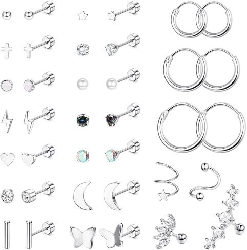 Jstyle 20G الفولاذ المقاوم للصدأ أقراط للنساء الرجال نجمة القمر القلب تشيكوسلوفاكيا شقة عودة الأقراط مجموعة الغضروف أقراط هوب صغيرة أقراط مسطحة مسمار الزنمة الحلزون Daith ثقب المجوهرات in Saudi Arabia