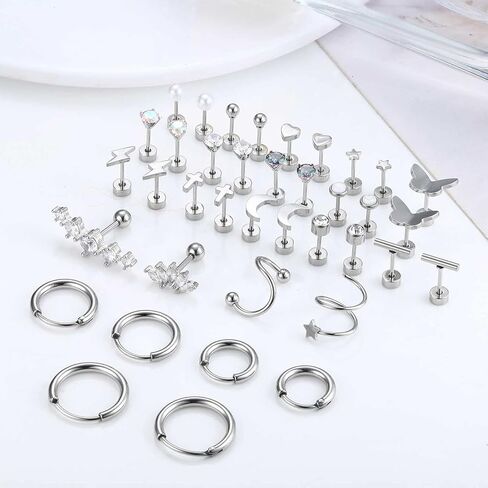 Jstyle 20G الفولاذ المقاوم للصدأ أقراط للنساء الرجال نجمة القمر القلب تشيكوسلوفاكيا شقة عودة الأقراط مجموعة الغضروف أقراط هوب صغيرة أقراط مسطحة مسمار الزنمة الحلزون Daith ثقب المجوهرات in Saudi Arabia