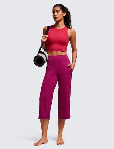 CRZ YOGA Womens Butterluxe High Waist Wide Leg Pants with Pockets 21.5 Inches - Buttery Soft Lounge Gym Workout Yoga Capris in Saudi Arabia