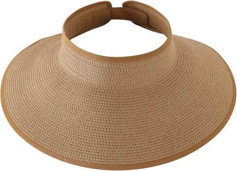 Home Prefer Women's Straw Sun Hat UPF50+ Wide Brim Beach Hat Roll Up Sun Visor in Kuwait