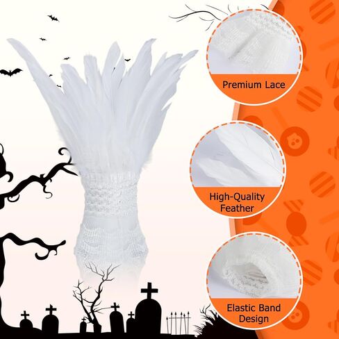 قفازات Klfoho النسائية من الريش معصمه من الدانتيل وقفازات طويلة لحفلات الزفاف والهالوين، قفازات بدون أصابع وأصفاد للمعصم in Kuwait