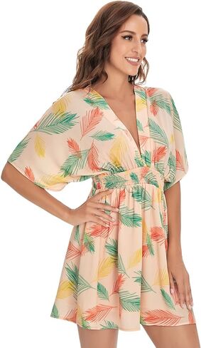 Floerns Women's Tropical Floral Plunging V Neck Tie Open Back Summer Short Dress in Kuwait