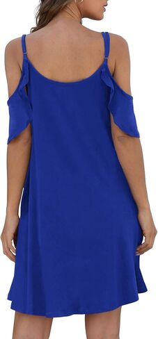 فستان Jouica الصيفي الكاجوال للسيدات بشريط سباغيتي للشمس وأكتاف باردة وأكمام مكشكشة مع جيب in Kuwait