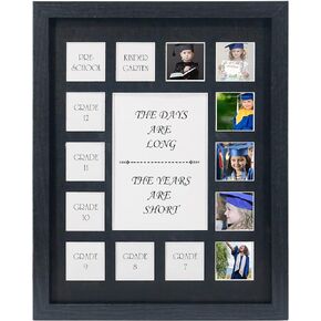 School Years Picture Frame Prek-12 Graduation Photo Collage Frame with Mat, Displays One 5x7 Photo and Fourteen 2x2.5 Pictures, White