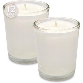 Hyoola White Votive Candles in Glass - Pack of 12 Votive Candle - 24 Hour Burn Time - Unscented Votive Candles - Glass Votives in Kuwait