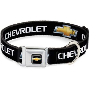 Buckle-Down Seatbelt Buckle Dog Collar - Chevy Bowtie Black/Gold Logo REPEAT - 1" Wide - Fits 11-17" Neck - Medium